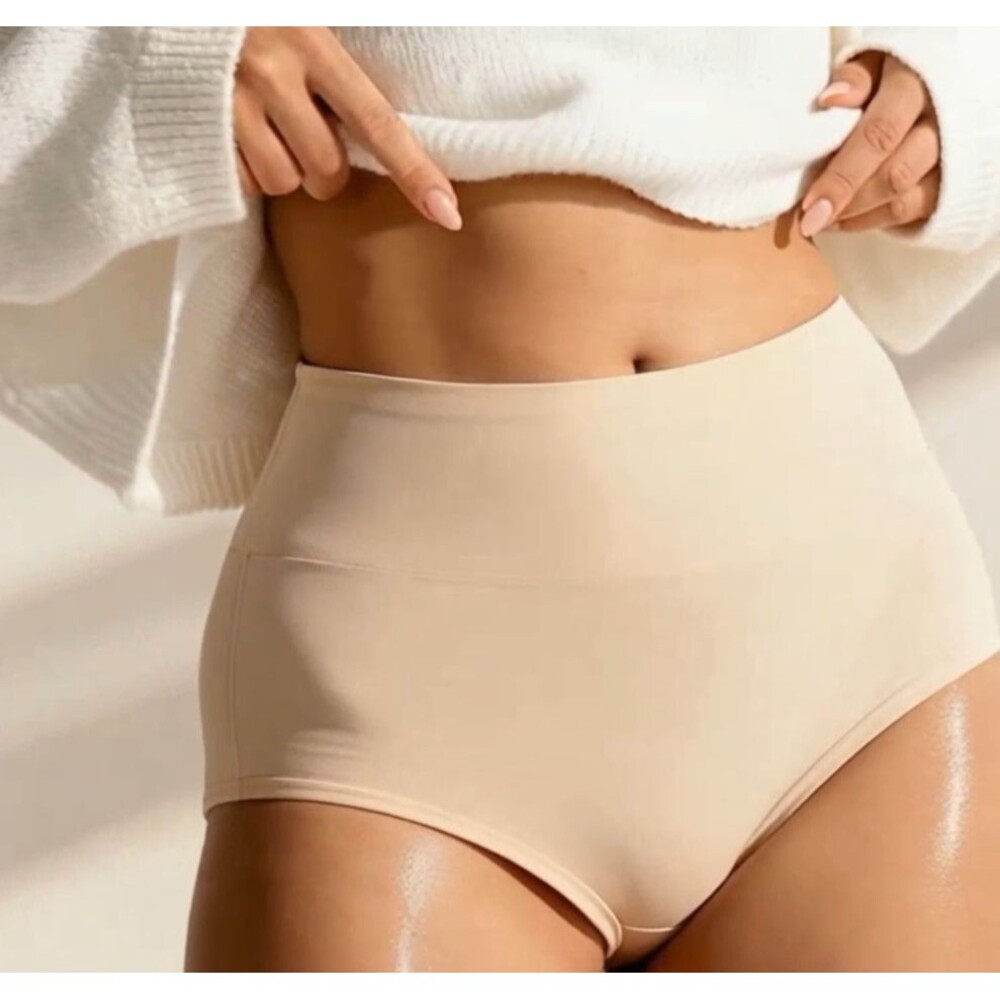 Women's 3XL Beige Soft Cotton High Waisted Panties Casual Full Briefs Comfy